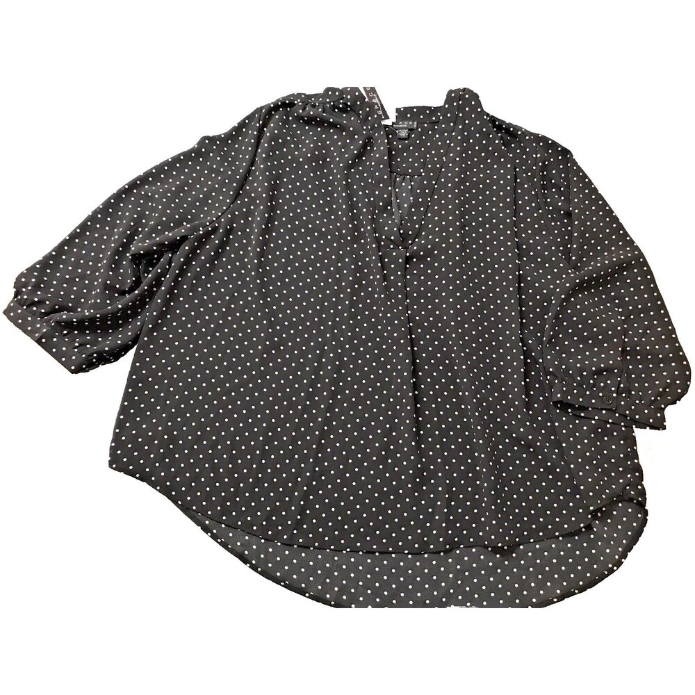 NWT Grace Woman Blouse Top Plus Size 3X Pullover Black Polka Dot Slinky